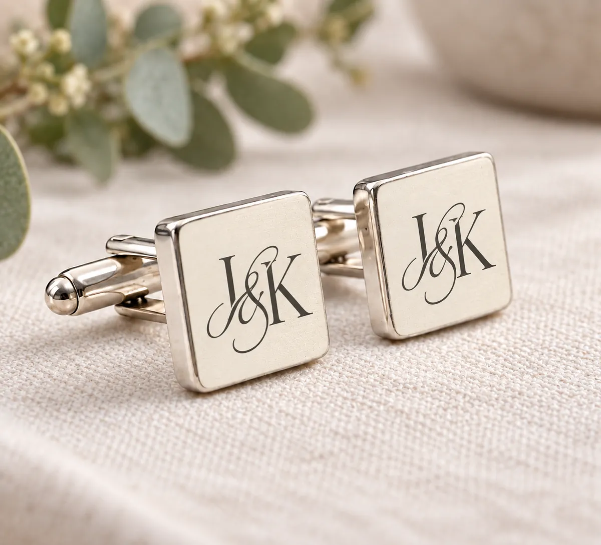 Personalised Groom Cufflinks printed with a monogram design