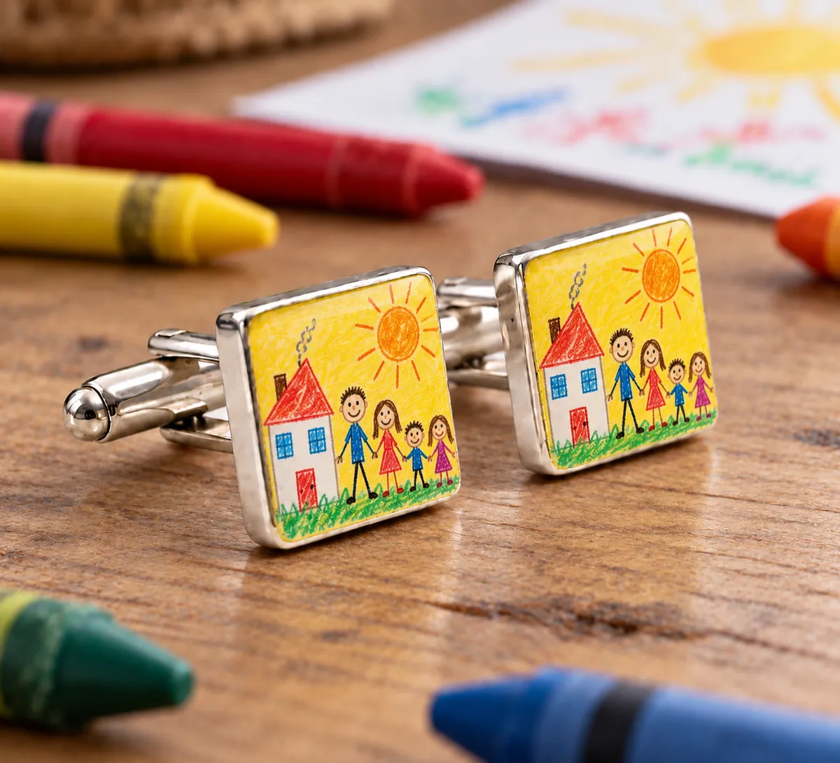 Personalised Cufflinks printed with a childs drawing design