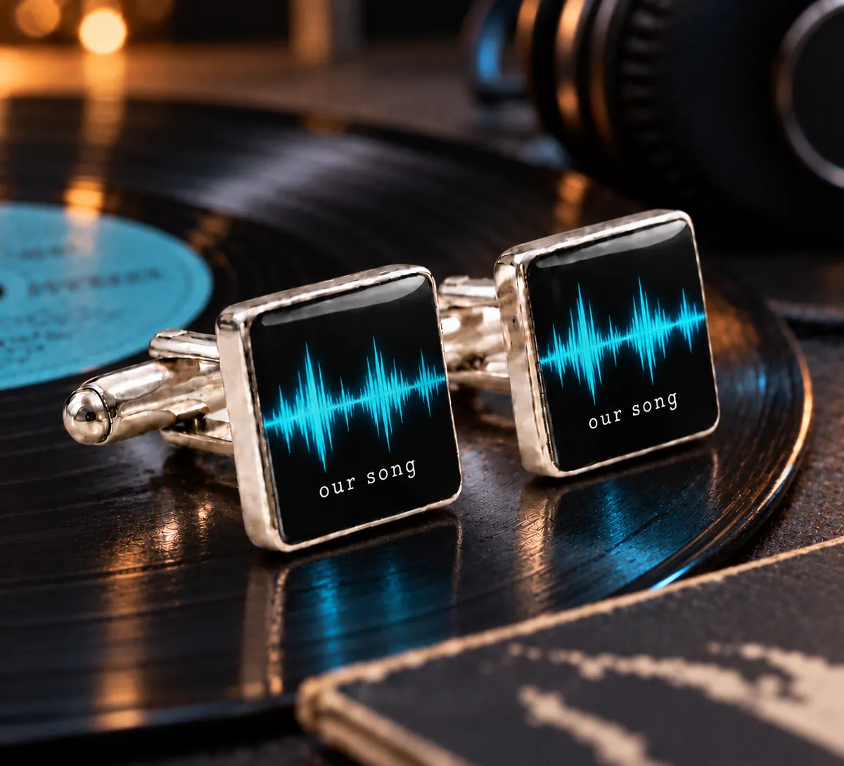 Handwriting Cufflinks printed with a soundwave design