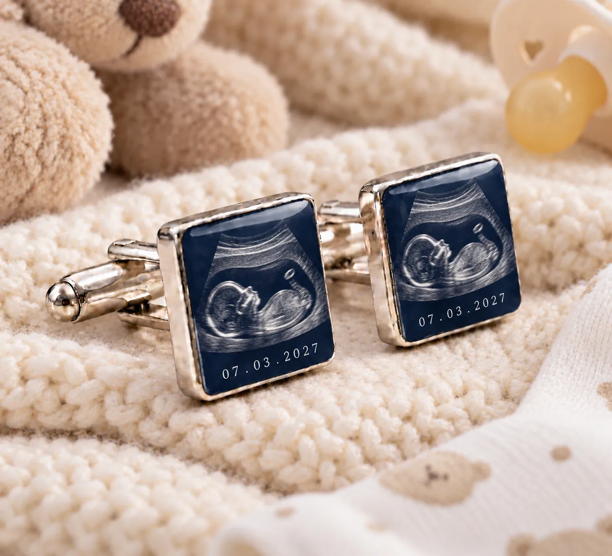 Baby Scan Cufflinks printed with a baby scan design