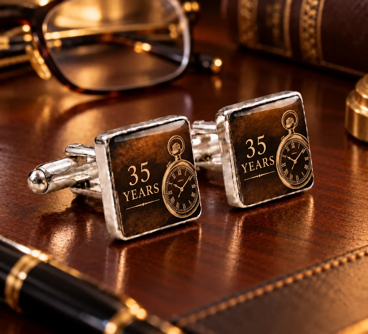 Personalised Golf Cufflinks printed with a retirement design