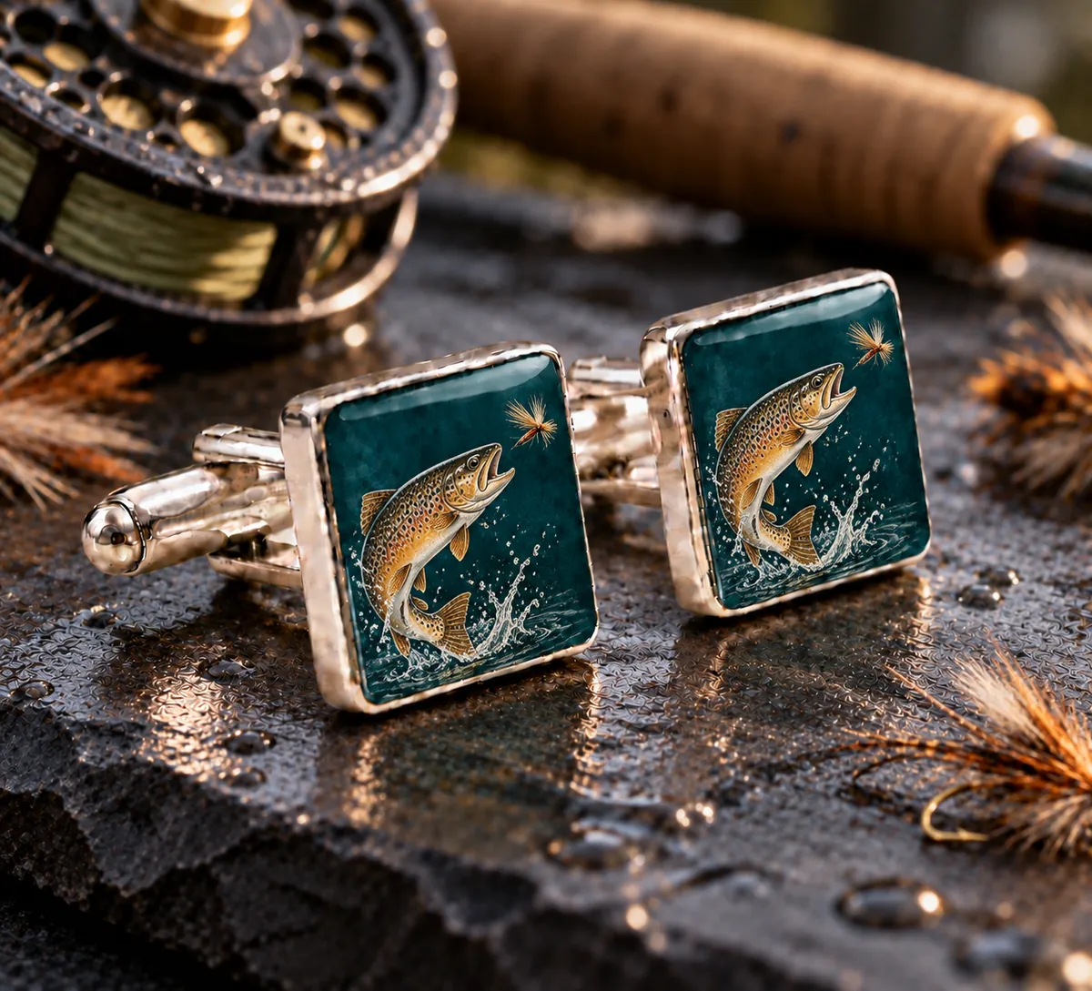 Personalised Fishing Cufflinks printed with a fishing design