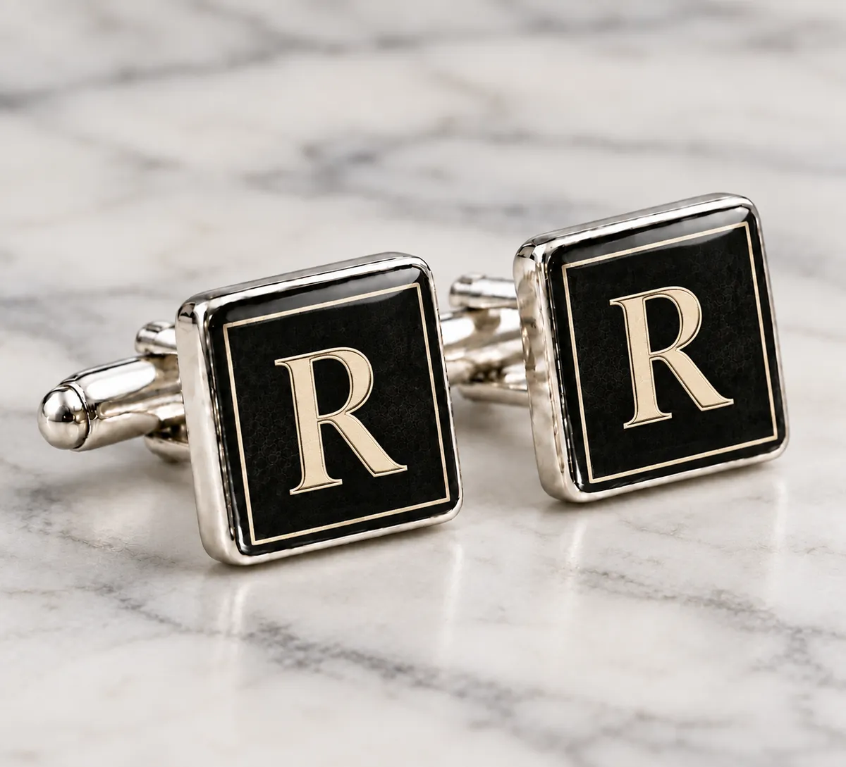 Personalised Golf Cufflinks printed with a initials r design