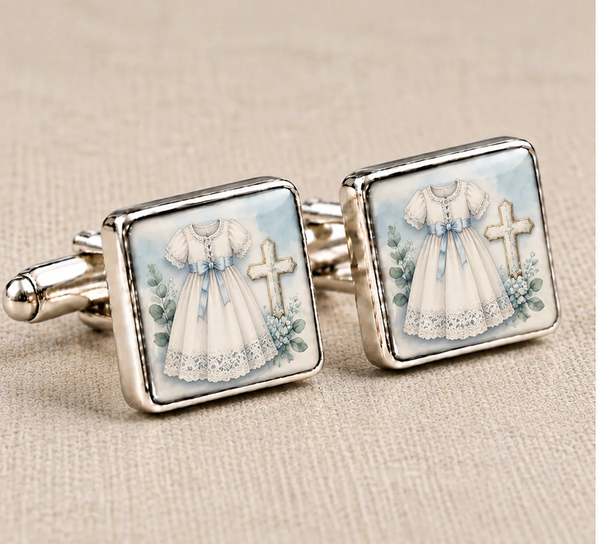 Baby Scan Cufflinks printed with a christening design