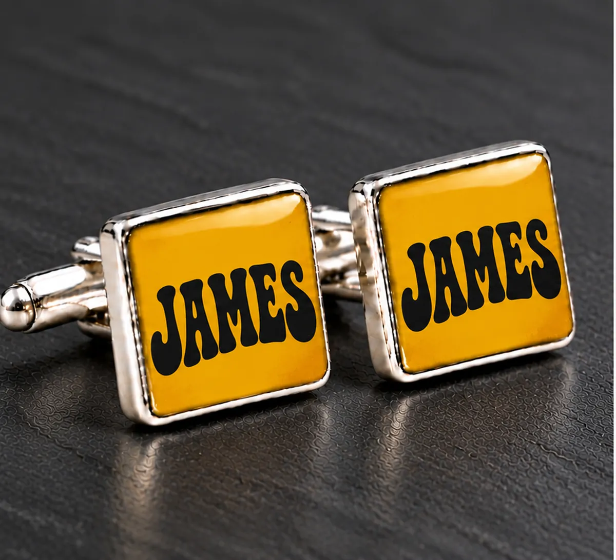 Personalised Name Cufflinks printed with a name james design