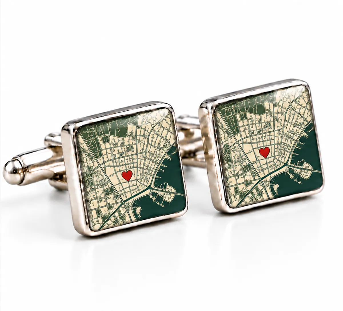 Personalised Coordinates Cufflinks printed with a street map design