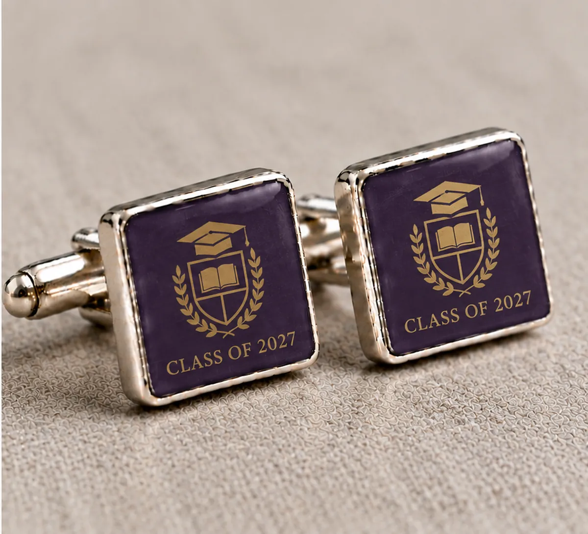 School Leavers Cufflinks for Year Groups, Staff and Old Pupils printed with a university design