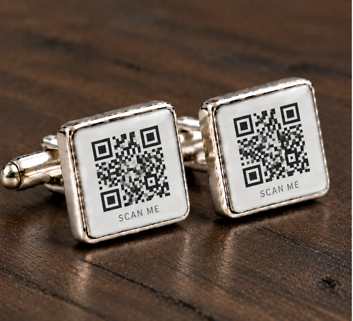 Corporate Logo Cufflinks printed with a qr code design